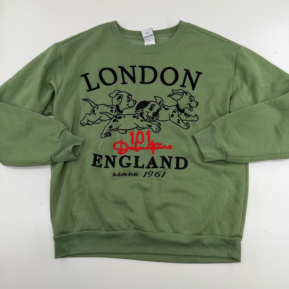Disney 101 Dalmatians London England Green Graphic Sweatshirt Womens Large